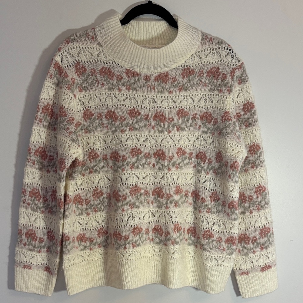 Reitman's long sleeve floral striped knit grandma sweater